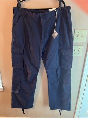 MNML BAGGY WASHED NAVY MULTI POCKET CARGO PANTS SIZE 40